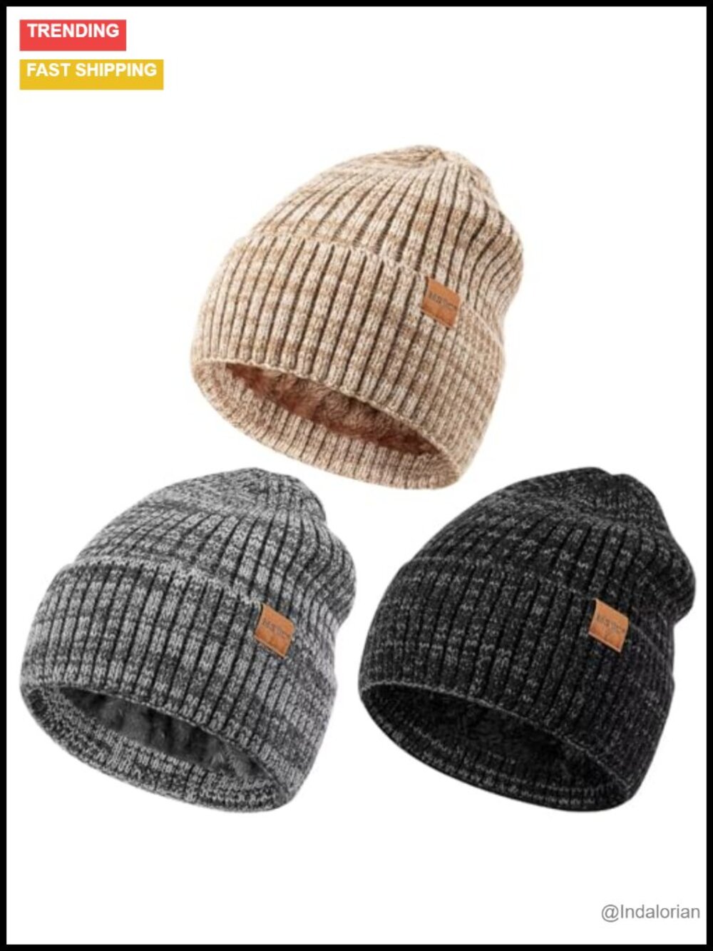 3 Pack Fleece Lined Knit Beanie Hats Men Women Winter Skull Cap
